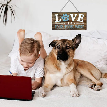 Dog Wall Decor Room Love Is a Four Legged Word Pet Paw Sign Dog Vintage Metal Hanging Decorative Signs Plaque Wall Decorative for Christmas Pet Lover Gifts Thanksgiving(12 x 6 Inch)