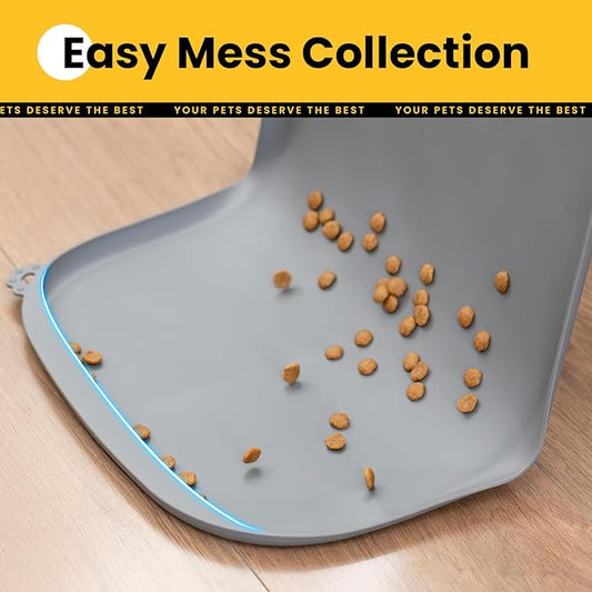 Silicone Dog Food Mat with Side Pocket & Hook Hole, Soft Raised Edges, Easy Clean Waterproof Non-Slip Pet Feeding Mat for Cats and Dogs Water Bowl, Pets Accessories(24"x16",Grey)