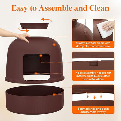 Lifewit Cat Litter Box, Hidden Enclosure Litter Tray with Odor Control & Carbon Filter in Living Room, Bedroom, Corner with Faux Plant& Plastic Scoop, 48 x 120 cm/19x47, Brown