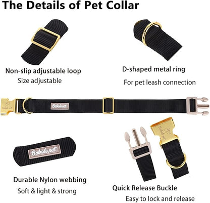 Nylon Dog Collar - Adjustable Black Soft Webbing Dog Collars for Small Medium Large Dogs Boy Girl Puppy Collar with Safety Metal Buckle XS