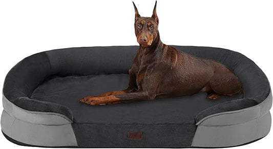Dwanton Orthopedic Dog Bed for Extra Extra Large Dogs with Gel Memory Foam, Waterproof Dog Sofa, Washable Pet Bed with Four Sided Bolster Cushion, Removable Cover & Non-Slip Bottom, 48", Dark Gray
