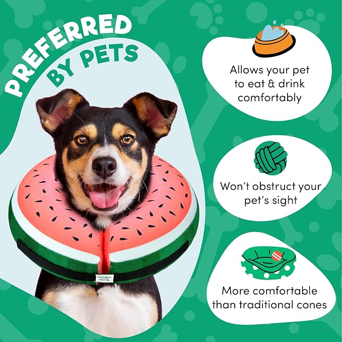 BENCMATE Inflatable Dog Cone Collar Alternative, Soft Dog Cone for Small Medium Large Dogs and Cats, Neck Recovery ECollar Donut Collar After Surgery (Medium, Watermelom)