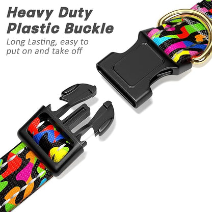 Reflective Dog Collar for Medium Dogs, Cute Boho Adjustable Heavy-Duty Nylon Puppy Collar for Boy and Girl Female, Soft Pet Accessories with Quick Release Buckle, Abstract Rainbow Art