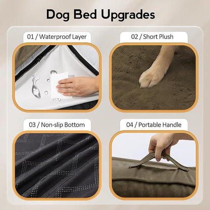 Large Orthopedic Dog Bed with Sides XXXL Dog Beds with Removable Washable Cover Non-Slip Waterproof Pet Bed for Extra Large Dogs - Light Coffee XXXL