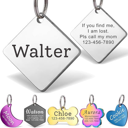 Anavia Personalized Pet ID Tags, Stainless Steel Glossy Laser Engraved Dog Cat Collar Name Tags, Multiple Colors Shapes Sizes (Diamond, Regular)