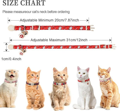 Unique style paws 2 Pack Christmas Kitten Collar Breakaway with Bell&Pendant, Adjustable Safety Elk Christmas Cat Cotton Collar for Girl Boy Cat and Small Pet