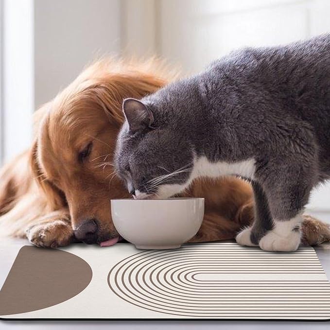 Dog Food Mats for Floors Waterproof, Cat Water Bowl Mats Pet Feeding Absorbent Mat Placemats for Food and Water Brown Bohemia 24 * 32 inch