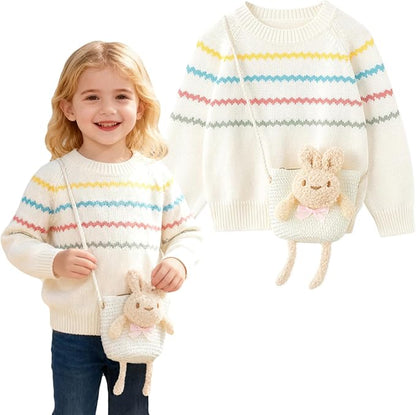 Simplee kids Baby Girl Knit Sweater with Bear in The Pocket Toddler Pullover Sweater Cute Fall Winter Clothes