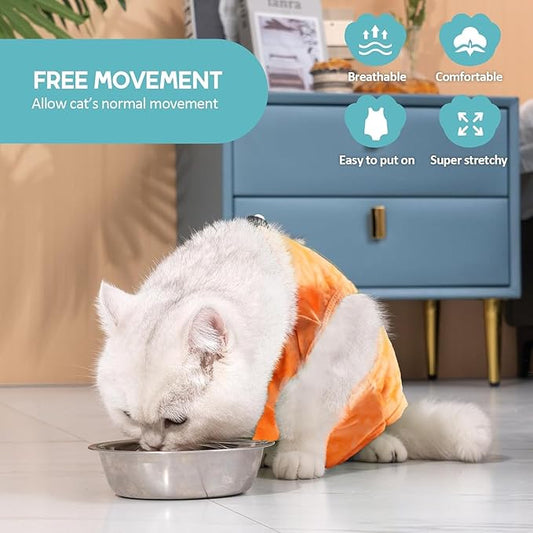 Avont Cat Recovery Suit - Kitten Onesie for Cats After Surgery, Cone of Shame Alternative Surgical Spay Suit for Female Cat, Post-Surgery or Skin Diseases Protection -Tie-dye Orange(M)