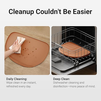 DownyPaws Dog Food Mats for Floors Waterproof, BPA Free Silicone Dog Bowl Mat, Non-Slip Pet Feeding Mat with High Raised Edge, Cat Placemat for Messy Drinkers, 24"×17", Coral