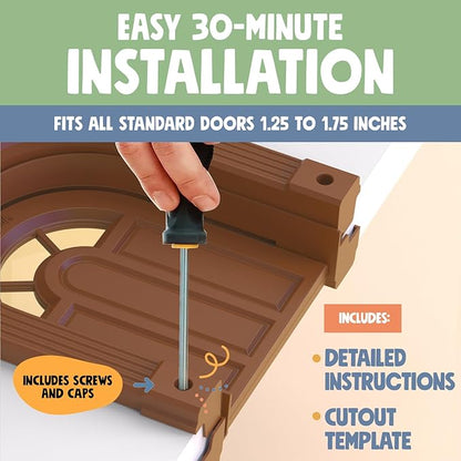Purrfect Portal Meow Manor® XL Interior Cat Door – No-Flap Pet Door for Interior Doors, Easy DIY Installation, Cat Door for Cats up to 30 lbs, Brown