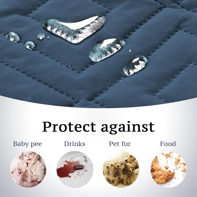 H.VERSAILTEX Reversible Loveseat Cover Furniture Protector Anti-Slip Water Resistant 2" Elastic Straps Couch Covers Pets Fit Sitting Width Up to 54"(Oversized Loveseat: 75" x 98", Dark Blue/Beige)