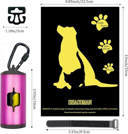 Metal Dog Poop Bag Holder 2-Pack w/Leash Clip|Durable Scratch-Resistant Aluminum|30 Bags+6 Accessories（Pink)