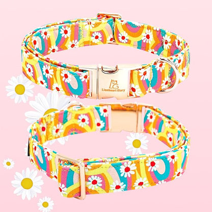 Lionheart glory Dog Collar with Flower, Sunflower Pattern Pet Collar Durable Cute Dog Flower Collars Summer Spring Female Pet Gift Adjustable Dog Collar for Medium Dogs