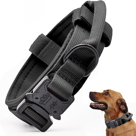Tactical Dog Collar, Adjustable Military Training Nylon Dog Collar with Control Handle and Heavy Quick-Release Metal Buckle for Small Medium Large Dogs, Black XL