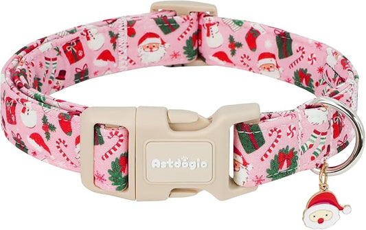 Christmas Dog Collar - Adjustable Festive Santa & Snowman Collar for Small Medium Large Dogs with Dangling Charm, Cute Holiday Puppy Collar for Photos, Pet Parties & Gifting-XS