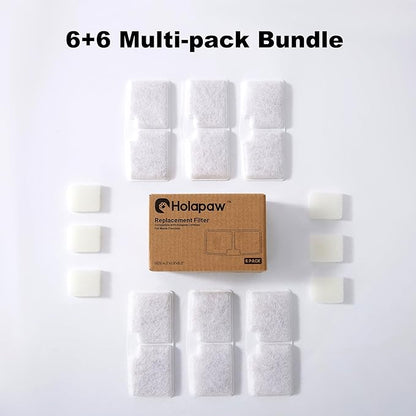 6 Pack Cat Water Fountain Filters, Replacement Filters Compatible for 128oz/3.78L Wireless Stainless Steel Pet Water Dispenser, 6 Filters + 6 Sponges