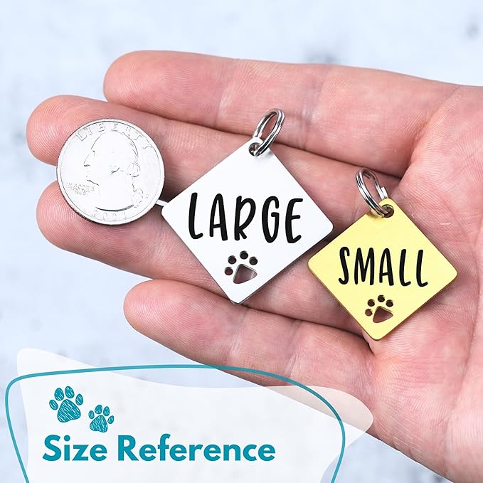 Ultra Joys Dog Tags Personalized for Pets - Hollow Paw Custom Pet ID Tag - Engraved Dog Tag for Small, Large Dogs - Small Diamond in Silver