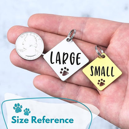 Ultra Joys Dog Tags Personalized for Pets - Hollow Paw Custom Pet ID Tag - Engraved Dog Tag for Small, Large Dogs - Large Diamond in Silver