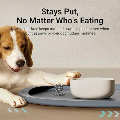 DownyPaws Dog Food Mats for Floors Waterproof, BPA Free Silicone Dog Bowl Mat, Non-Slip Pet Feeding Mat with High Raised Edge, Cat Placemat for Messy Drinkers, 24"×17", Gray