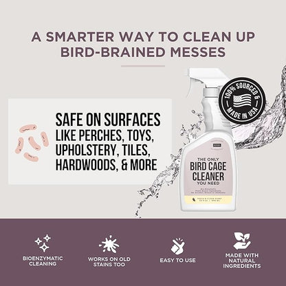 Natural Rapport Bird Cage Cleaner - The Only Bird Cage Cleaner You Need - Bird Poop Spray Remover, Naturally Removes Bird Waste (32 Oz)