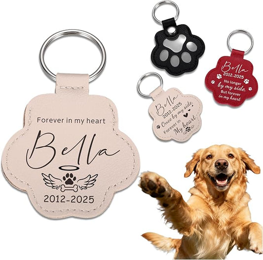 Eunigem Personalized Pet Hair Keychain for Dogs Cats-Custom Paw Keychains for Dog Hair-Shaped Leather Keychain,Pet Memorial Gifts Remembrance Accessory Refillable Keepsake for Bag or Key (Color-4)
