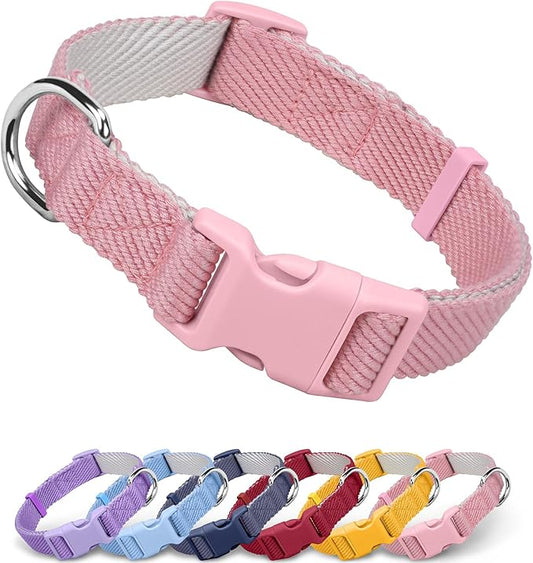 Dynmeow Soft and Breathable Cotton Dog Collar, Durable Adjustable Cute Female Girl Girl Pet Collar with Quick-Release Buckle, Lightweight for Sensitive Skin for Puppies and Extra-Small Dogs, Pink, Xs