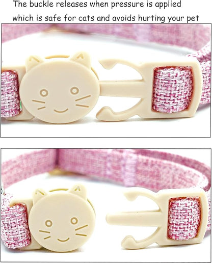 Cat Collar-2 Pack Cat Collar Blue and Pink Linnet with Kitten and Bell Pendant Safety Buckle Adjustable Pet Collar Suitable for Cats Gift to Cats and Small Pets