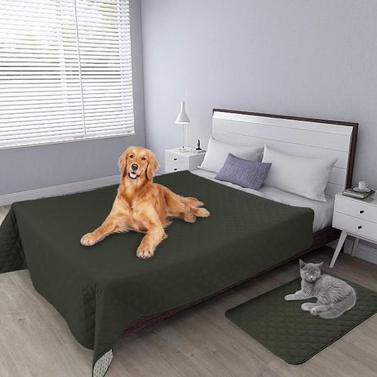 Easy-Going 100% Waterproof Dog Bed Cover, Non-Slip Pet Blanket for Furniture, Washable Couch Cover, Repleasement Sofa Cover (86X82 in,Dark Green)