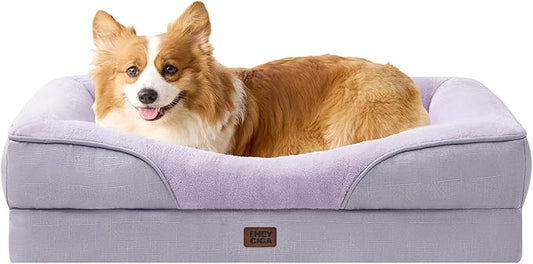 EHEYCIGA Orthopedic Dog Bed for Medium Dog, 35x22x6.5 Inch Memory Foam Dog Couch Bed with Sides, Waterproof Liner & Washable Removable Cover, Bolster Pet Sofa, Purple