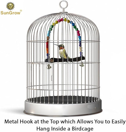 SunGrow Colorful Finch Swing Toy with Bells, Wooden Perch Stand for Canary, Lovebird & Budgie, 8.5x6 Inches, Sturdy Rocking Gym, Small Bird Cage Accessories to Balance, Exercise & Training