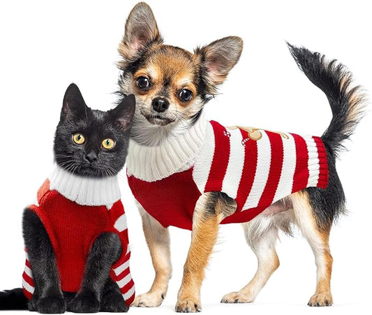 Dog Christmas Sweater Xmas Pet Clothes Cute Striped Gingerbread Man Costume Holiday Puppy Cat Jumpers Outfits New Year Gifts for Small Medium Large Dogs(Red Gingerbread Man,L)