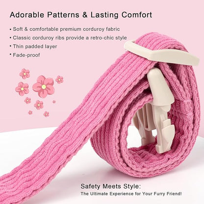 Cute Corduroy Dog Collar - Deep Rose Adjustable Dog Collars for X-Large Dogs 80+lbs, Fade-Proof with Secure Snap & Little Charm, Christmas Birthday Gift, XL