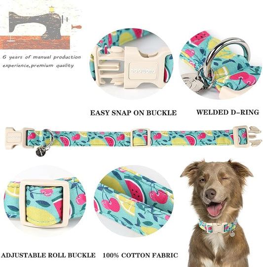 DOGWONG Cotton Dog Collar - Spring Summer Durable Soft Natural Fabric Pet Collar - Cute Wedding Puppy Necklace for Small Medium Large Dogs
