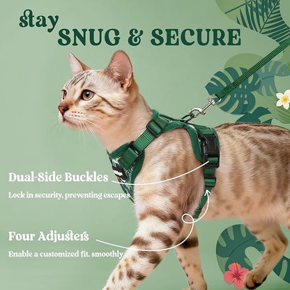 rabbitgoo Cat Harness and Leash for Walking, Escape Proof Soft Adjustable Vest Harnesses for Cats, Easy Control Breathable Reflective Strips Jacket,Rainforest Green,XS