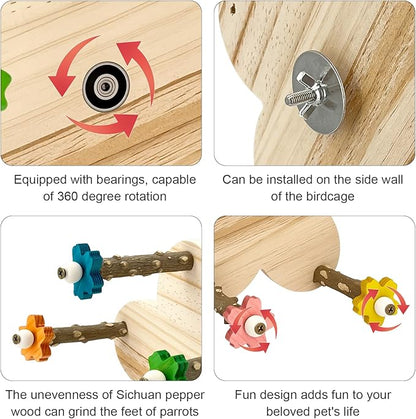 Parakeet Toys, Natural Wood Perch with 5 Branches, Unique Durable Avian Cage Accessories for Parakeets, Cockatiels, Budgerigars, Conures, Lovebirds
