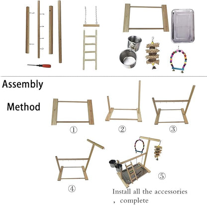 Hamiledyi Parrot Playground Bird Play Stand Play Gym with Feeder Cups,Swings, Ladder and Tray, Wood Parakeet Playground Outside Cage for Cockatiel Lovebird Budgie