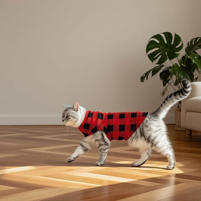 EXPAWLORER Soft Cat Sweater - Checked Sweaters for Cats Only Warm Kitten Clothes, Fall and Winter Pet Coat Pullover Design, Fleece Sweatshirt Clothing Also for Puppy Small Dogs, Small
