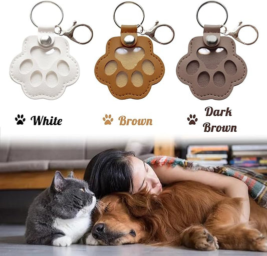 Dog Hair Keychain, Leather Pet Hair Collector Keychains, Pet Fur Keepsake Gift, Paw Charm for Collecting Cat Dogs Fur