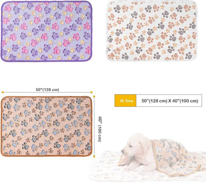Dono 1 Pack 3 Dog Blankets, Soft Fluffy Fleece Pet Blanket Warm Sleep Mat Paw Print Design Puppy Kitten Throw Blankets Doggy Blanket for Dogs