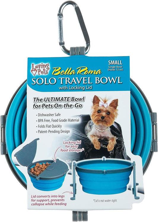 Loving Pets Bella Roma Collapsible Dog Bowls - Silicone Dog Bowls, Foldable Bowl, Puppy Essentials & Hiking Pet Supplies Great for Home & Travel (Blue, Small)