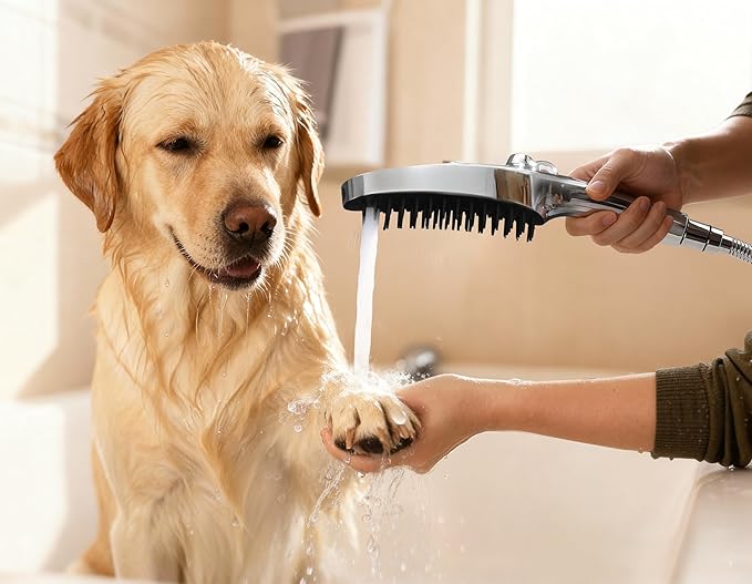 G-Promise 3 Mode Dog Shower Attachment with Pause Mode, Dog shower Sprayer with 100 Inches Hose, Metal Diverter, Adhesive Holder, for Fast and Easy Dog Bathing and Cleaning Indoor and Outdoor(Chrome)