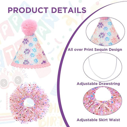 Dog Birthday Bandana with Hat and Dress Girl Set Puppy Birthday Party Supplies Cute Tutu Skirt Outfit for Small Medium Large Dogs Decorations(Purple) (Rose red)