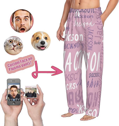 Custom Pajamas Pants Plaid Personalized Funny PJ Pant Design with Face Pajama for Men Women Dog Pet