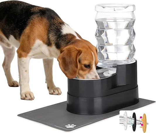 RIZZARI Automatic Dog Water Dispenser: 7L Black Stainless Steel Feeder with Auto-Refill - Elevated Design Eases Joint Strain for Senior Dogs - Leak-Resistant Base - Ideal for Livingroom Bedroom