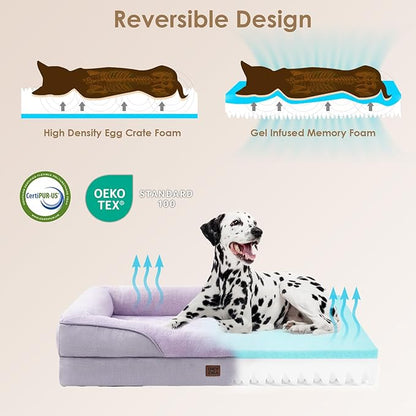 EHEYCIGA Orthopedic XL Dog Bed for Large Sized Dog, 48x35x7.5 Inch Extra Large Memory Foam Dog Couch Bed with Sides, Waterproof Liner & Washable Removable Cover, Bolster Pet Sofa, Purple