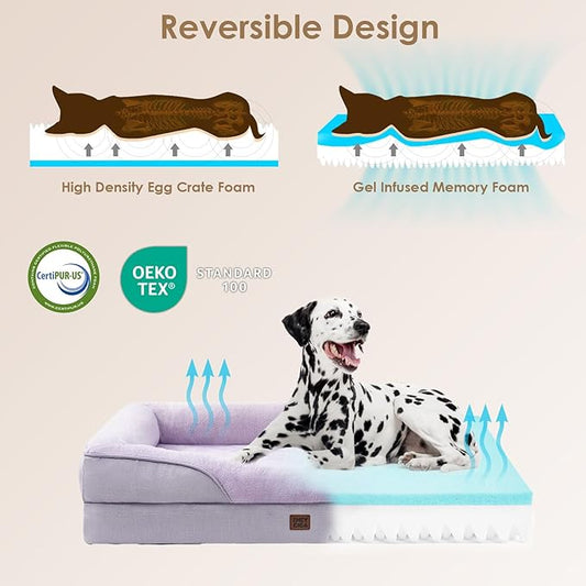 EHEYCIGA Orthopedic XXL Dog Bed for Large Sized Dog, 52x41x8 Inch Extra Large Memory Foam Dog Couch Bed with Sides, Waterproof Liner & Washable Removable Cover, Bolster Pet Sofa, Purple