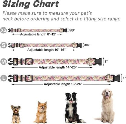 Reflective Dog Collar for Small Dogs, Cute Flower Theme Adjustable Heavy-Duty Nylon Puppy Collar for Boy and Girl Female, Soft Pet Accessories with Quick Release Buckle, Colorful Floral