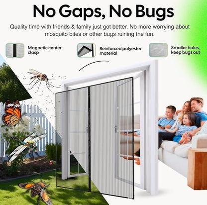UnBugs Magnetic Screen Door - Fits Patio Door & Sliding Doors up to 72 x 80 Inches MAX - Pet & Kid Friendly, Self-Closing - Hands Free Magnet Closure Keeps Bugs Out & Breeze in