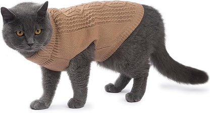 Stretchy Cat Sweater - 17 Colors & 6 Sizes | Snug Winter-Ready Knit for Boy/Girl Cats & Kittens(Khaki, Medium)